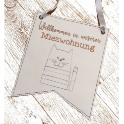 Stickdatei ITH - Wimpel Ösen "Willkommen in meiner/unserer Miezwohnung"